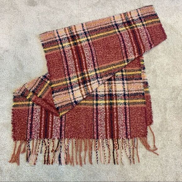 DUSTY rose pink yellow plaid check warm soft fall winter blanket scarf - Picture 3 of 8